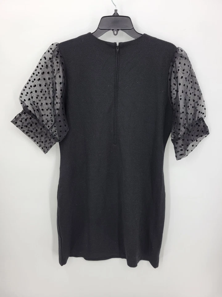 ModCloth Dress Womens XL Black Sheer Polka Dot Puff Sleeve Sheath Elegant Party - Image 2 of 4