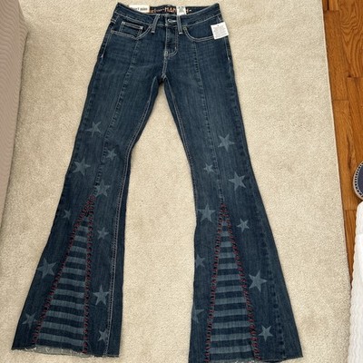 Cruel Hannah Slim Fit Jeans  Size 28/5 Dark Wash Denim Super Flare Patriotic