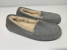  115 UGG Ansley Suede Shearling Lined Moccasin Slippers Gray Women's Size 9