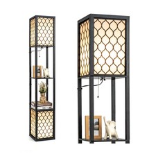 Double Floor Lamp Freestanding Bedside Lounge Light W/2 Tier Storage Shelves E27