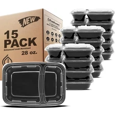 15 Pack BPA Free Meal Prep Containers - Stackable, Microwave Safe 28 oz