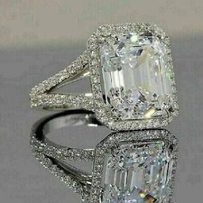 3CT Emerald-Cut Lab Created Halo Engagement Ring 14K White Gold Plated
