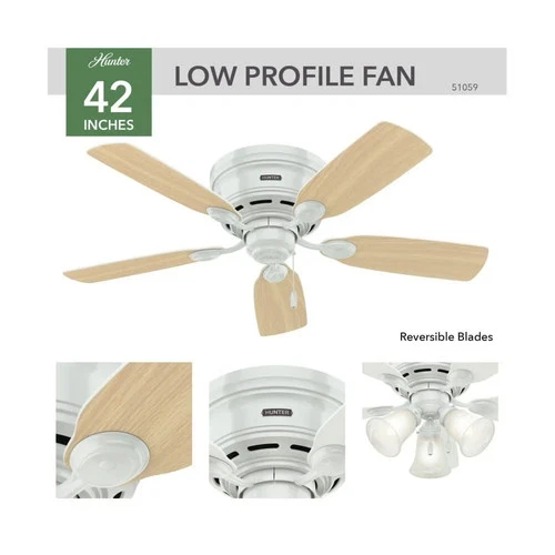 Hunter Fan Low Profile Iv Ceiling Fan 42In Indoor White Snow White - Picture 5 of 5