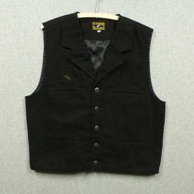 Wyoming Traders Vest Mens Medium Black Cotton Canvas Western Bucking Horse