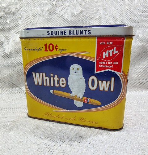 VINTAGE 1950s ORIGINAL WHITE OWL SQUIRES 10¢ CIGAR TIN IN EXCELLENT CONDITION