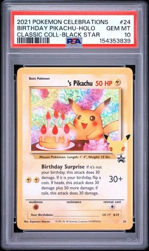 2021 Pokemon Celebrations Classic Black Star #24 Birthday Pikachu Holo PSA 10