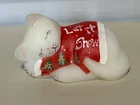Fenton White Glass Cat Let it Snow Signed K Pickenpaugh