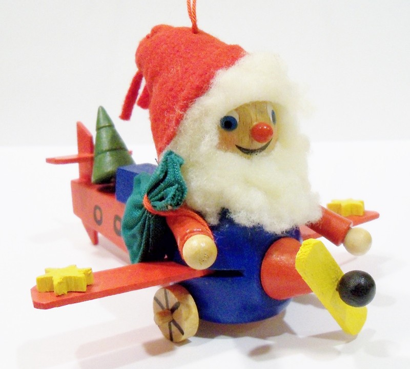 Steinbach Germany Santa Claus Flying Plane Pilot Airplane Wooden Wood Ornament