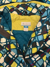 COLUMBIA Girls Blue Lime Green Geo Pattern Puffer Winter Jacket Size 18/20 XL