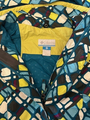 COLUMBIA Girls Blue Lime Green Geo Pattern Puffer Winter Jacket Size 18/20 XL