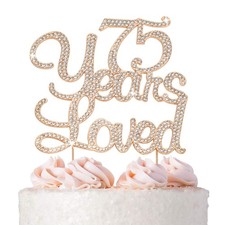 75 Cake Topper - Rose Gold Rhinestone - 75 Years Loved Birthday Decorations ...