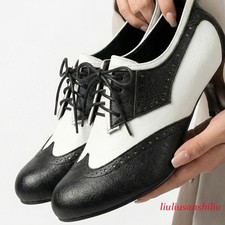 Womens Wing Tip Mid Block Kitten Heel Vintage Casual Pumps Shoes 48/49/50 Hot