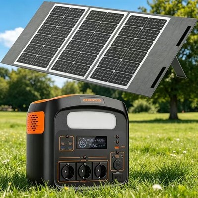 1102.5Wh/1800W Tragbare Power Station mit 3 AC-Anschlüssen &200W Solarpanel