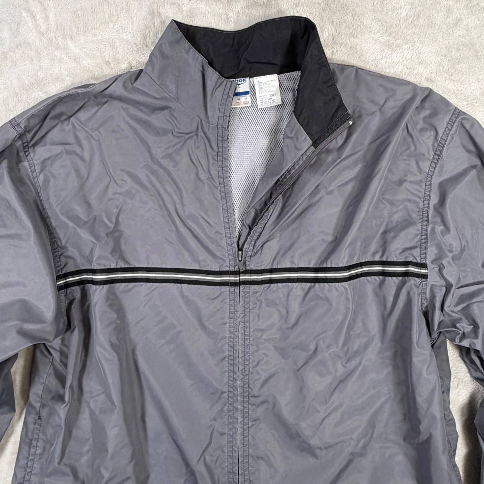 Reebok Mens M Vintage 90s Y2K Windbreaker Jacket Grey Full Zip Unisex