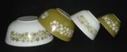 PYREX - 4 pc.  Green & White SPRING BLOSSOM GREEN Mixing, Nesting Bowl Set