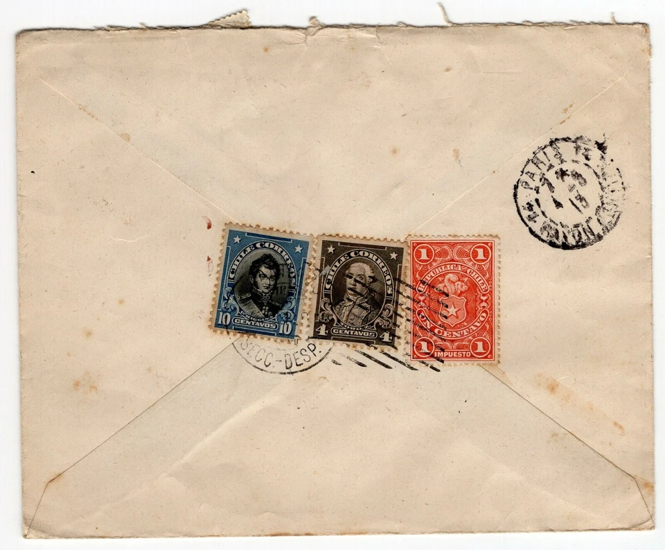 CHILE 1913 Santiago to Paris France TAXED cover great franking show piece - Image 2 of 2