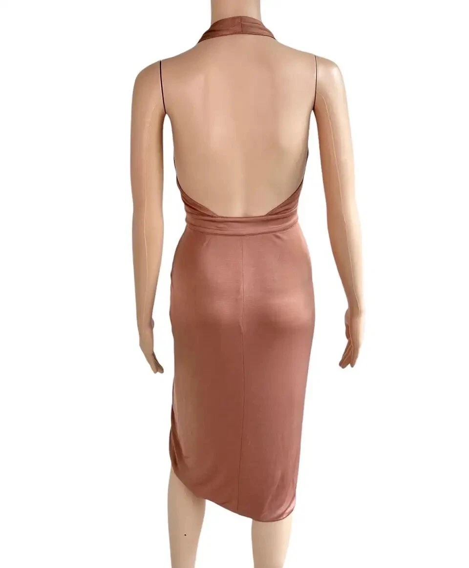 Abito Versace S S 2005 Runway Logo Cintura Tuffo Senza Schienale Avvolgente