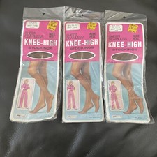 VTH 3 Pair 70  s Kresge Kmart Knee High Stockings Mist Tone Beige Sz 8 1/2-11 NOS