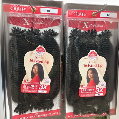 MULTI PACK! 3 PACKS OF OUTRE X-PRESSION TWISTED-UP SPRINGY AFRO TWIST 16'' 1B