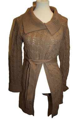 The Limited Womens Light Brown Open-Front Cardigan Sweater Top Sz Medium Belted
