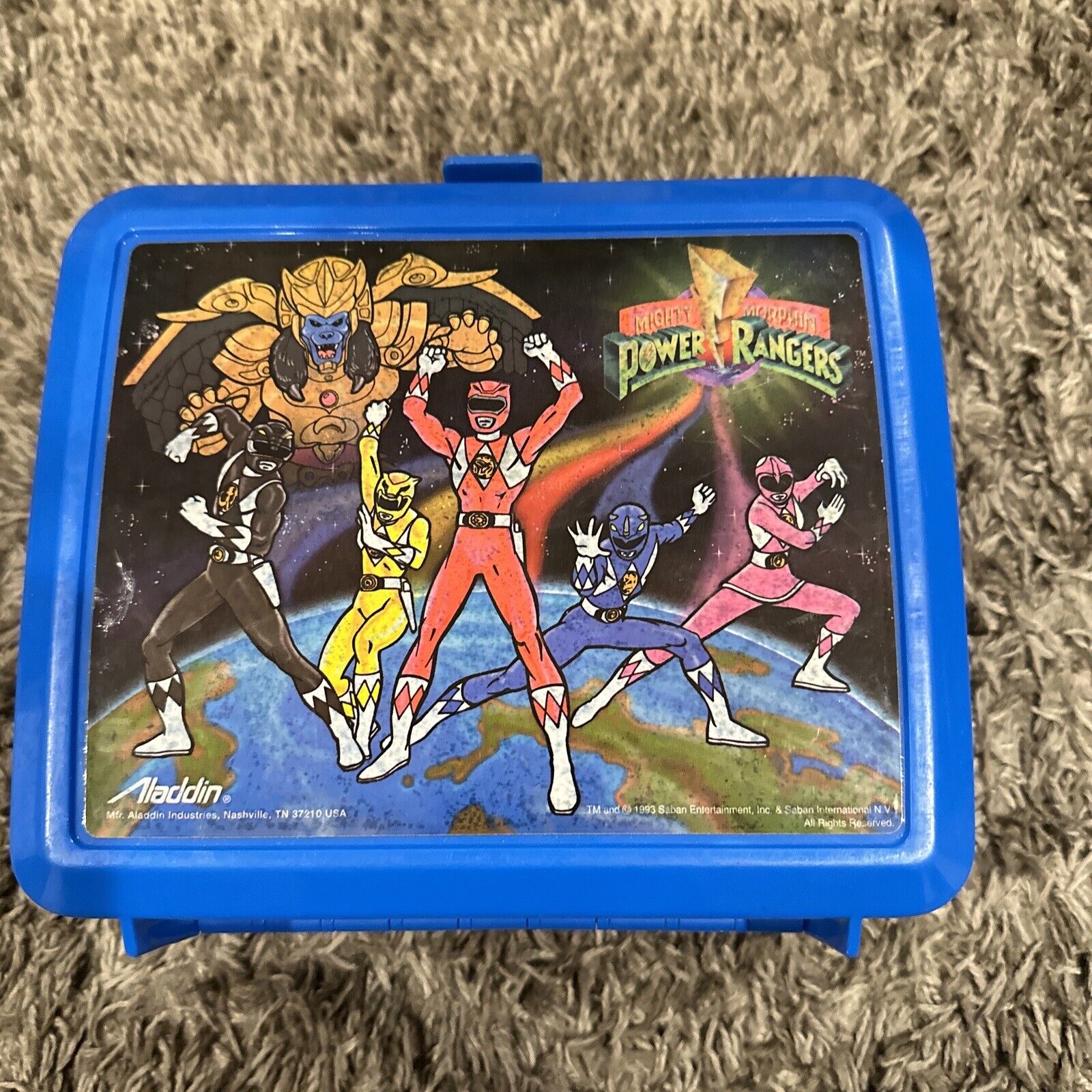 Mighty Morphin Power Rangers Vintage Blue Plastic Lunchbox Aladdin 1993 Saban