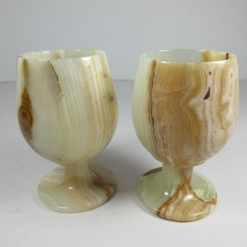 Vtg Set of Two Onyx Marble Natural Stone 3.875’’ Brandy Cognac Glasses Pakistan - Picture 4 of 8