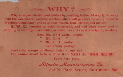#ad #ad Vintage 1907 Advertising Postcard Atlantic Manufacturing Co. Baltimore MD $12.85