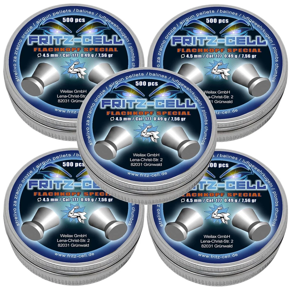 WEILAX 10 x Fritz Cell Flachkopf Special 4,5 mm Diabolos für Luftgewehr, Luftpistole