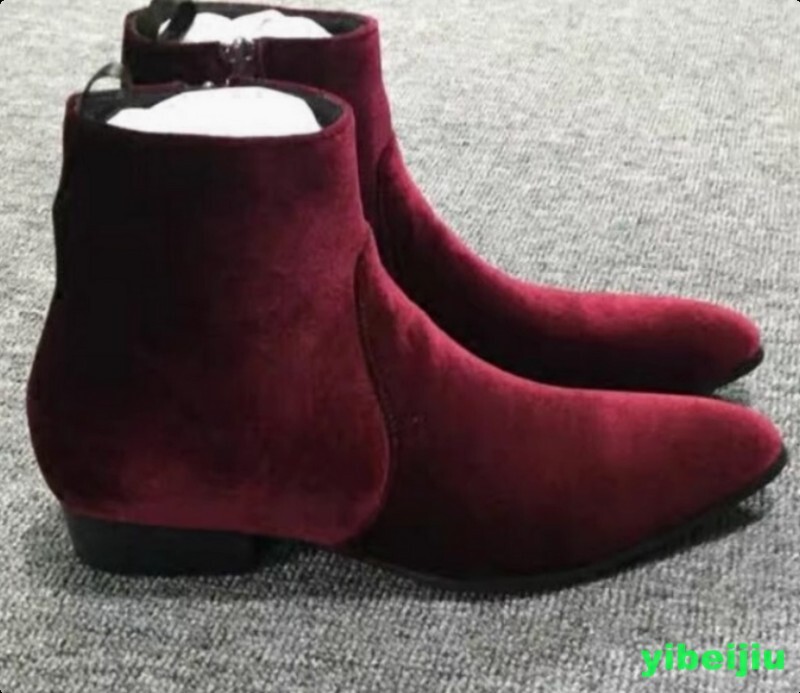 Men Ankle Boots Velvet Point Toe Side Zip Casual Dress Formal