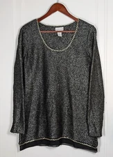 Soft Surroundings Women's Small Wool Blend Sweater Tunic Gray Chain Trim Metal
