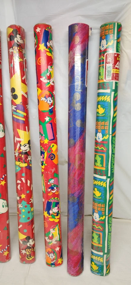 VTG Christmas Wrapping Paper Roll 9 Designs Disney Mickey Mouse 1980s to 90s NOS - Image 2 of 4