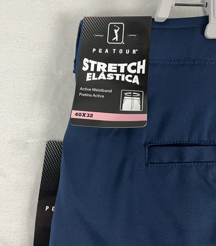 Pantalones de golf PGA TOUR para hombre 40x32 azul marino frente plano cintura activa elástico FPS - Imagen 3 de 10