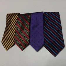 4 Roundtree & Yorke Silk Ties Red White Stripes & Squares Necktie