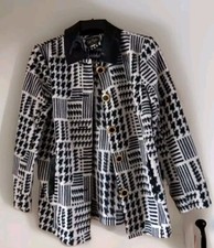 Bob Mackie Wearable Art White Black Print Fleece Jacket Size S