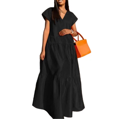 Plus Size V Neck Baggy Maxi Dress Women Short Sleeve Kaftan Casual Long Dress - Bild 12 von 27