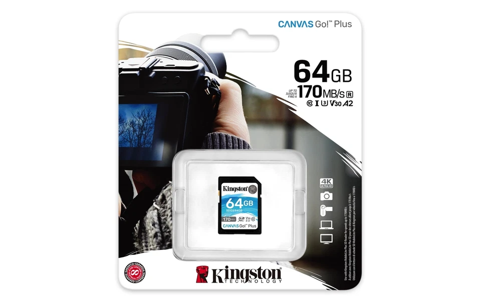 64GB Kingston Canvas Go Plus SD Card U3 V30 4K UHD Waterproof High Speed - Image 3 of 4