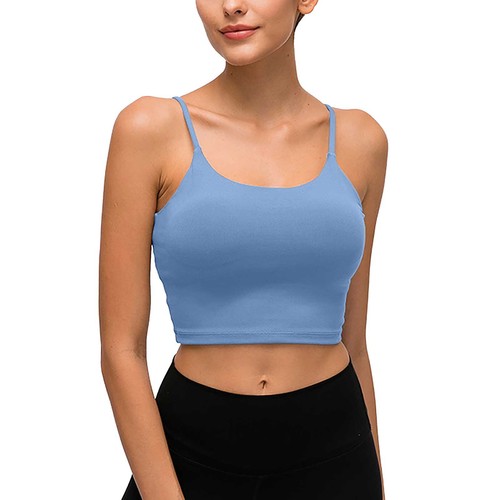 Women Sports Bras Spaghetti Straps Padded with Built in Bra Gym Crop Tank Tops - Picture 32 of 78