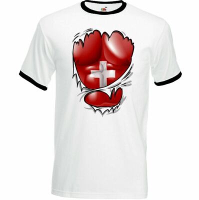 SCHWEIZ T-SHIRT Herren Fußball Flagge Schweizer Nationalfeiertag Top Kit Fitnessstudio MMA