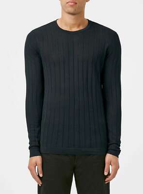 Topman Premium Pima Cotton Rib Sweater - Navy, Crew Neck, Men's Medium - RRP $65