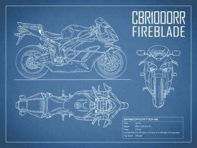 #ad Motorcycle Poster Honda CBR1000RR Fireblade Blueprint Retro Patent 3 Sizes $37.99