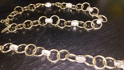Vintage Jewelry George Signed Crystal Circle Link Chain Necklace & Bracelet Set - Picture 5 of 8