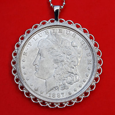  USA 1887 Morgan Silver Dollar AU/BU Münze massiv 925 Sterling Silber Halskette NEU
