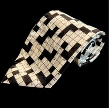 STEVEN HARRIS Crossword Puzzle Neck Tie 59.5”L x 3.75”W Black & White