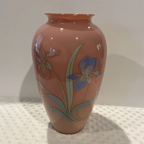 Vintage 80s Anchor Hocking Pink Iris Glass Vase Large