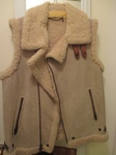 New Never Worn Coach Shearling And Leather Khaki Beige Tan Vest, Size M-gorgeous