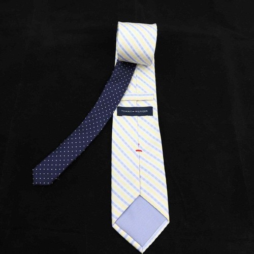 Tommy Hilfiger, Yellow, Blue and White Striped Men's Silk Neck Tie - Picture 2 of 8