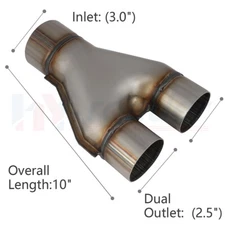3" Single - 2.5" Dual Stainless Steel Exhaust Stamped Y Pipe Adapter Connector