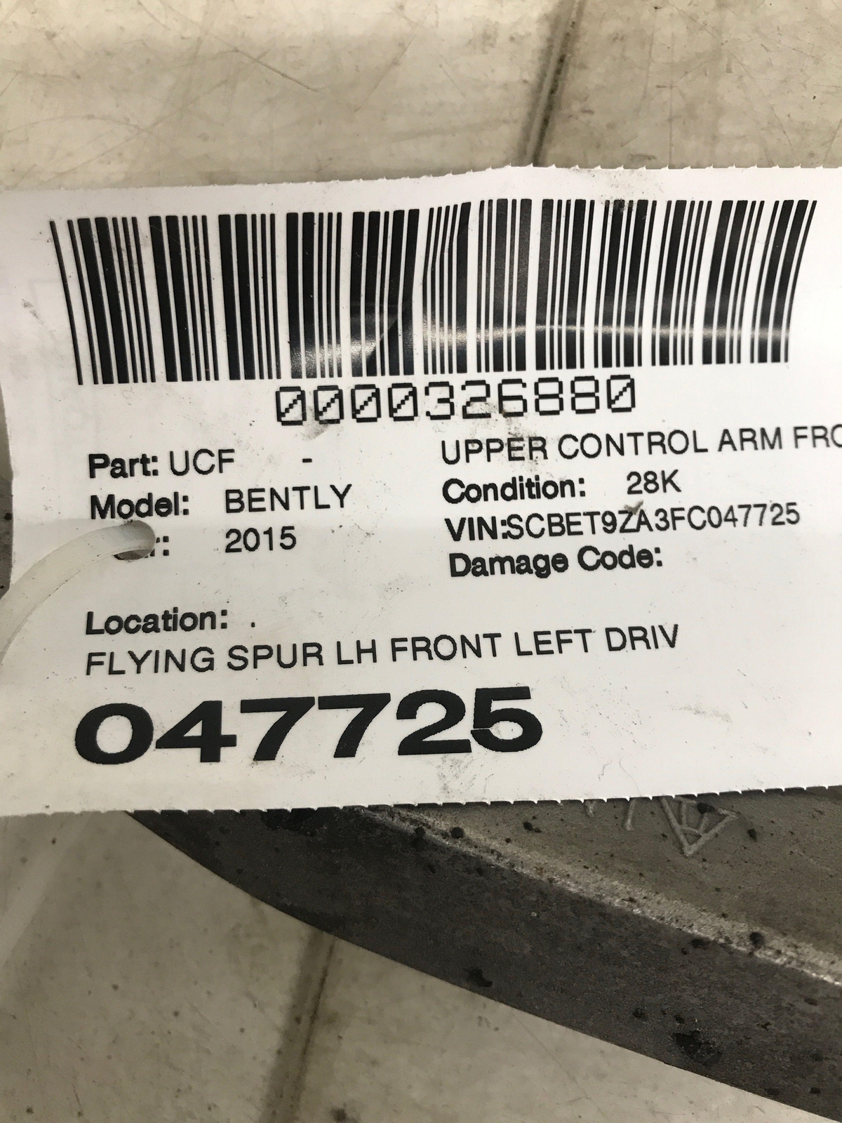 2013 - 2019 BENTLEY FLYING SPUR FRONT LEFT UPPER FORWARD CONTROL ARM *28K* OEM
