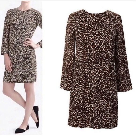 J. Crew Leopard Dress Sz 6 Crepe Shift Animal Cat Print Factory