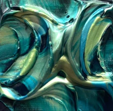 PEARLESCENT TURQUOISE GREEN ROSE Acrylic Mini Painting 2"x2" Julia Garcia NEW